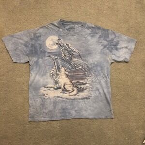 The Mountain Dragon Wolf Howling Moon Tie Dye Graphic T-Shirt Blue XL Nature